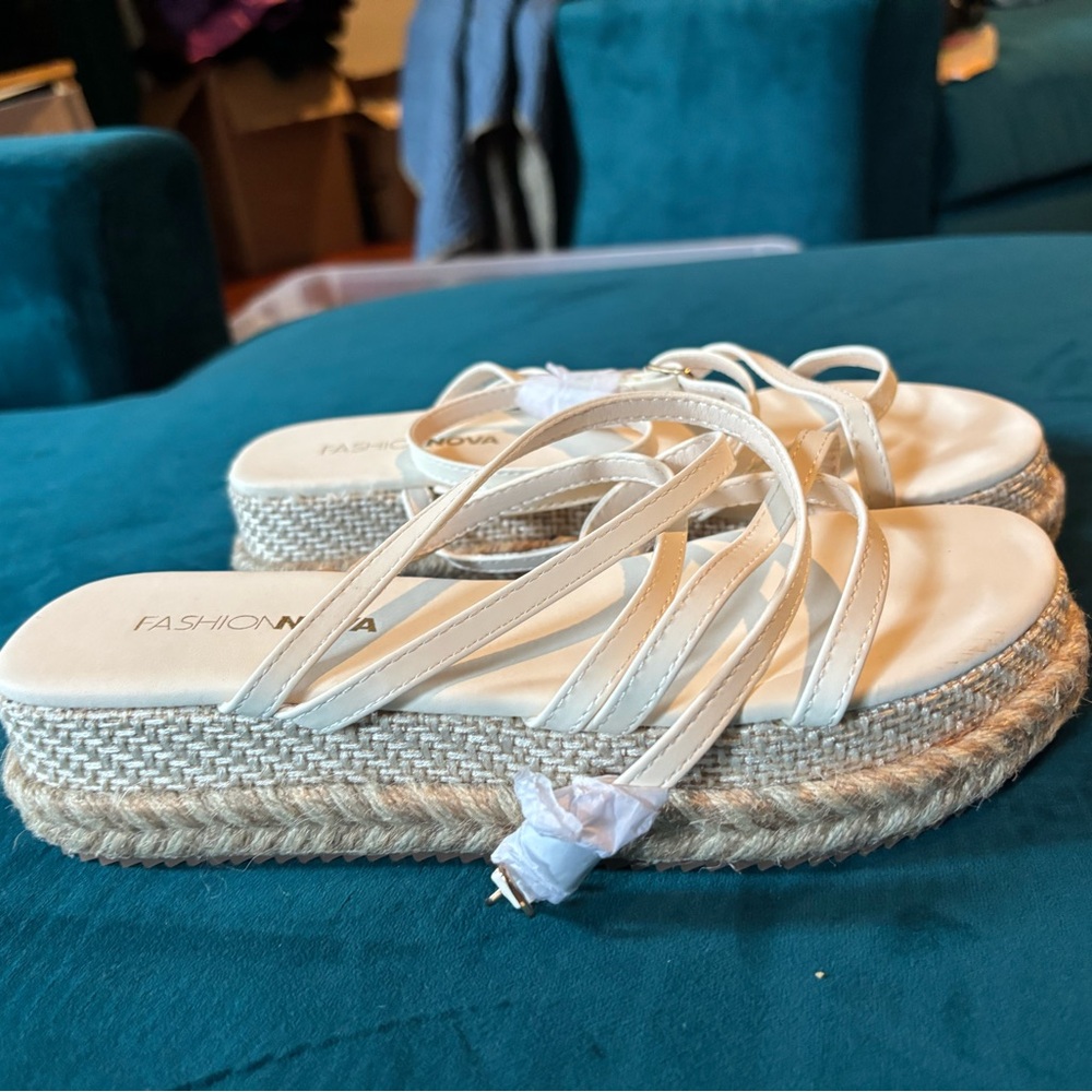 Fashion Nova Cream Espadrille Sandals